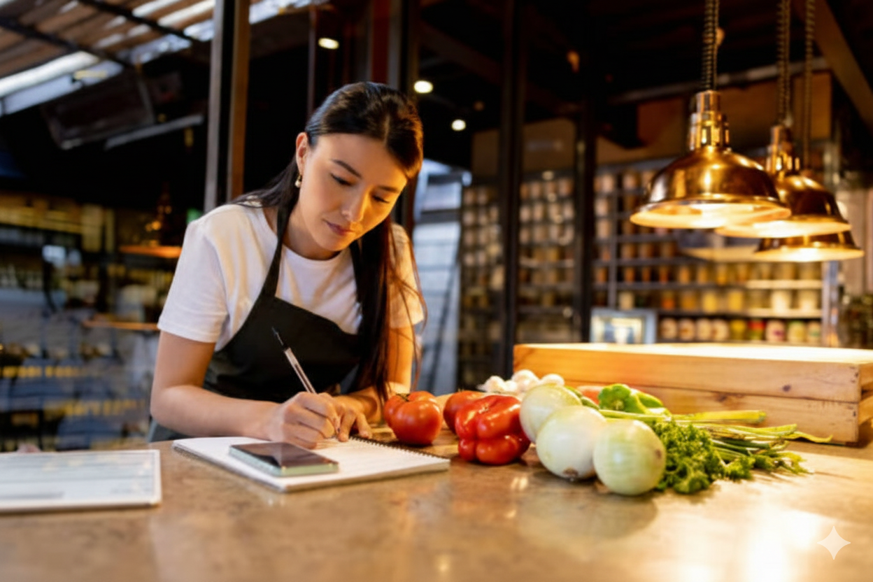 Hospitality operator working at a venue counter